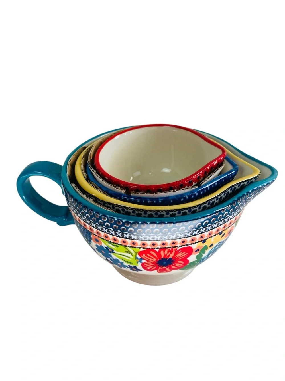 The Pioneer Woman Dazzling Dahlias 4 Piece Nesting Stoneware Measuring Cup Set
